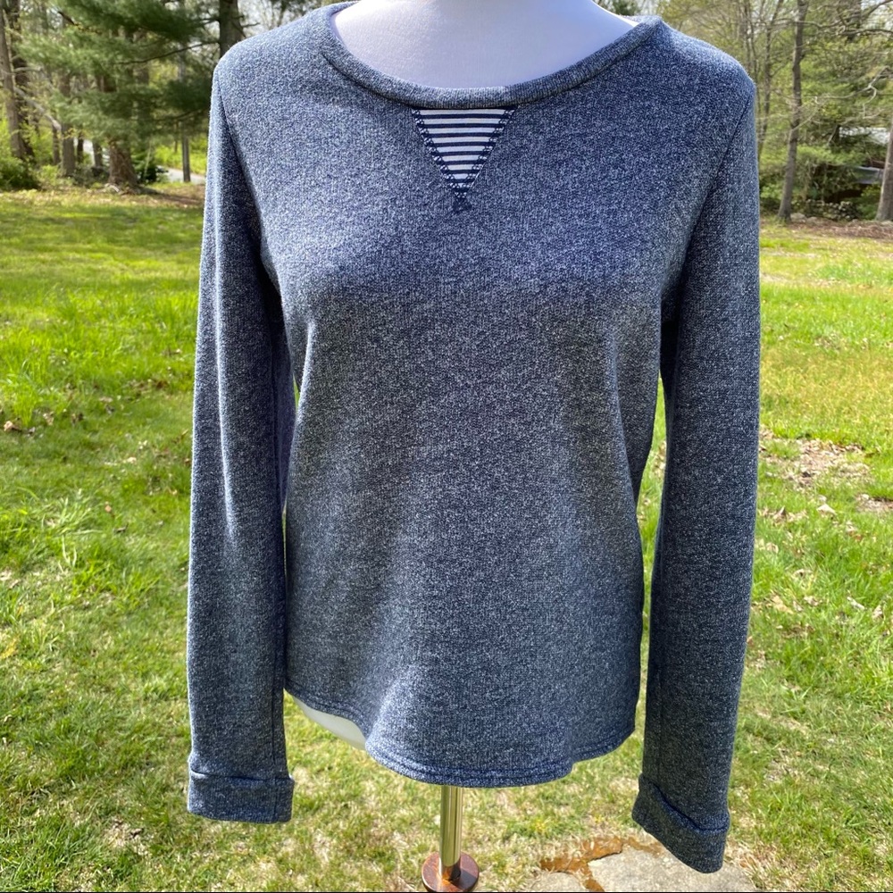 LUCKY LOTUS TOP SWEATSHIRT BLUE WHITE LONG SLEEVE BOHEMIAN ACTIVE SIZE S